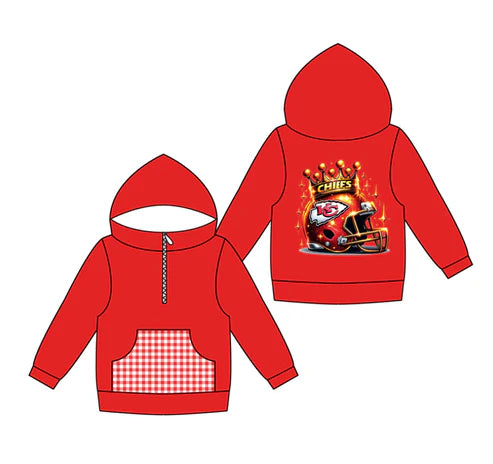10.14  Custom Moq 8 Baby Boys Red KC Team Pocket Zipper Hoodies Tops