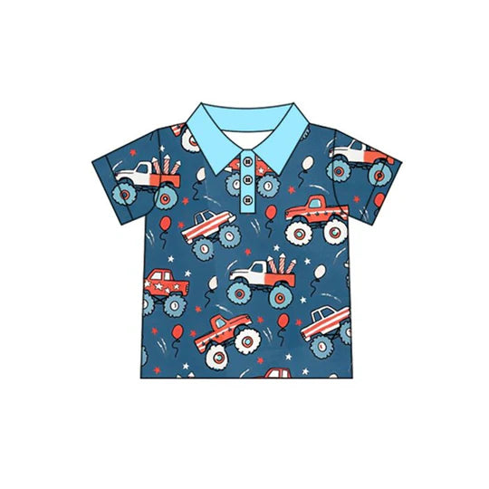 12.24 MOQ：5pcs BT1675 pre-order toddler boy clothes truck print boy summer top shirt