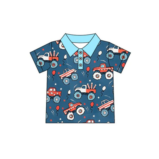 12.24 MOQ：5pcs BT1675 pre-order toddler boy clothes truck print boy summer top shirt