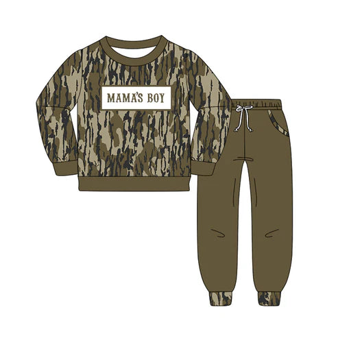 10.23  BLP1334 Baby Boys Olive Camo Mama's Boy Top Pockets Jogger Pants Clothes Sets Preorder
