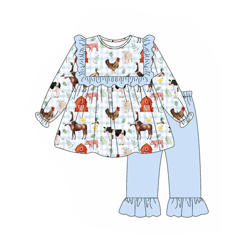 6.27 GLP2536 Baby Girls Long Ruffle Sleeves House Chicks Tunic Pant Farm Set Preorder