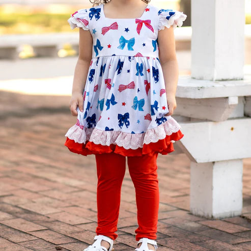 3.17 GSPO2007 Baby Girls 4th of July Bows Tunic Legging Outfits Clothes Sets preorder