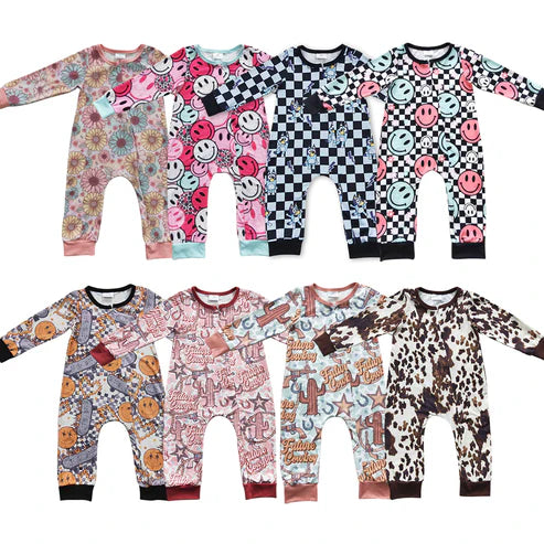 Baby Kids Fall Printed Zip Rompers
