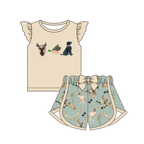 GSSO1674 Baby Girls Hunting Deer Duck Dog Tops Shorts Clothes Sets Preorder