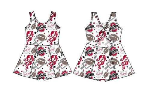 6.21 Custom Moq 3 Baby Girls Sleeveless Red Bows Ohio Shorts Team Knee Length Dresses