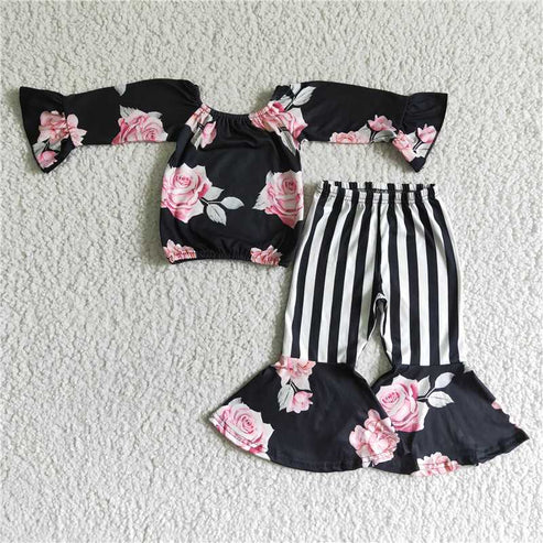 RTS NO MOQ ETA 5/7days Arrived 6 A29-2 girls outfit long sleeve and long pants flower print