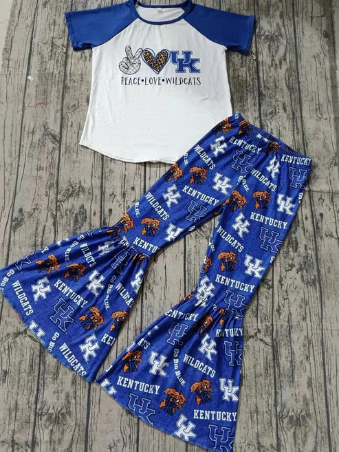 5.7 Baby Girls Team Peace Love UK Blue Tee Bell Pants Clothing Sets Preorder(moq 3)