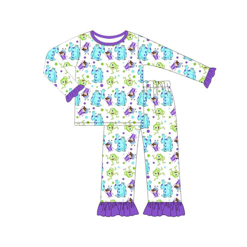 6.3 GLP2085 Baby Girls Purple Monster Shirt Pants Pajamas Clothes Sets Preorder