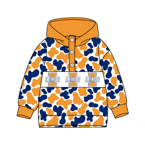 10.15 Custom Moq 8 Baby Boys Yellow Blue Camo ILLINOIS Team Button Hoodies Top