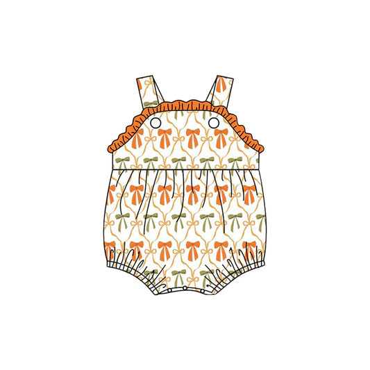 6.12 SR3148 Baby Girls Strap Orange Bows Plaid Ruffle Rompers Preorder