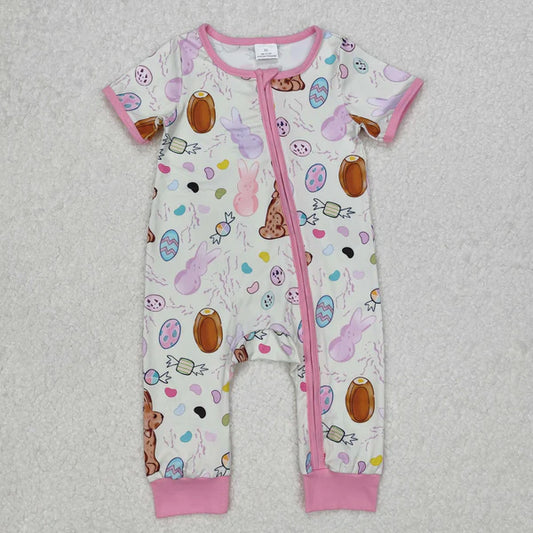 3.11 SR2712 Baby Infant Girls Pink Easter Rabbits Zip Romper