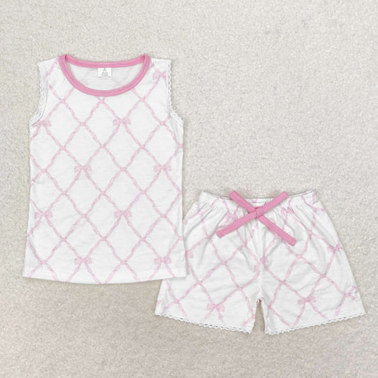 3.14 GSSO1187 RTS baby girl clothes pink ribbon toddler girl summer outfit Bamboo