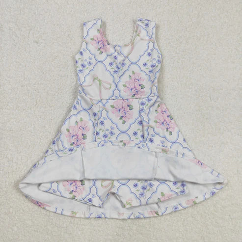 L-3.8 GSD1864 Baby Girls Pink Flowers Bows Athletic Dress