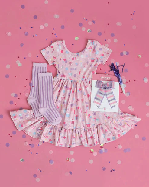 4.3 GSD2324 Baby Girls Pink Birthday Cakes Knee Length Dresses Preorder