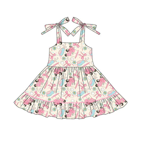 6.6  GSD2644 Baby Girls Bows Strap Boots Pink Golf Ruffle Knee Length Dresses Preorder