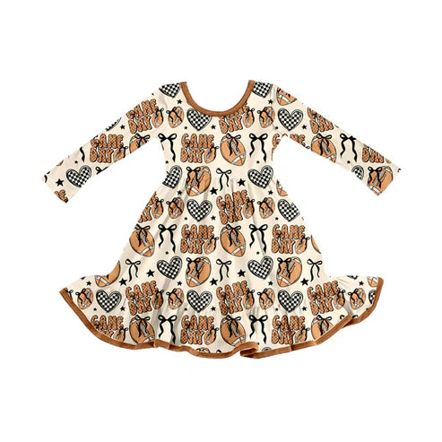 8.22GLD1270 Baby Girls Game Day Footballs Team Knee Length Dresses Preorder
