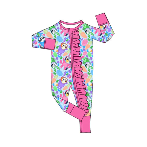 6.4 LR2065 Baby Infant Girls Easter Dogs Pink Zip Rompers preorder