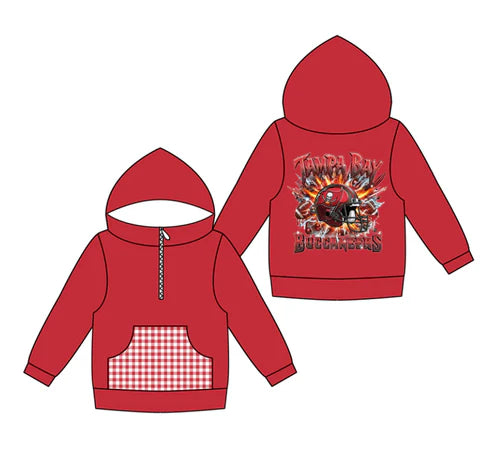 10.14   Custom Moq 8 Baby Boys Red Bucs Team Pocket Zipper Hoodies Tops
