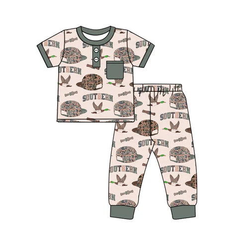 10.1 BSPO0597 Baby Boys Camo Hats Ducks Pocket Top Pants Southern Clothes Sets Preorder
