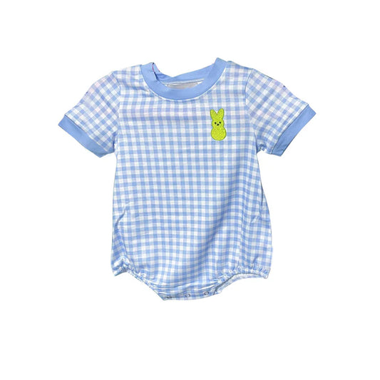 9.27 SR3233 Baby Boys Blue Checked Rabbits Easter Rompers Preorder