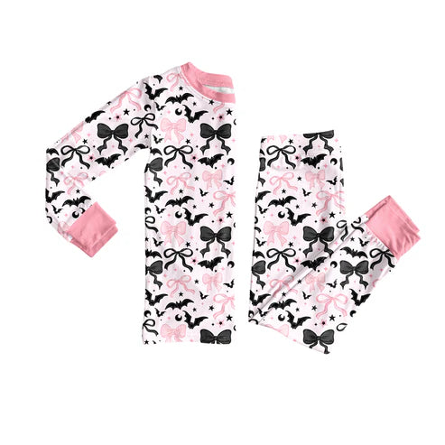 8.5 GLP2680 Baby Girls Bows Bats Plaid Top Pant Halloween Pajamas Set Preorder