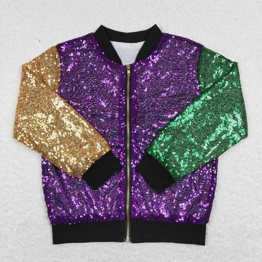BT0451 Carnival purple, yellow and green sequined zipper jacket