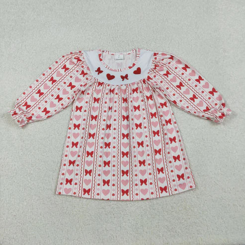 10.17 GLD1336 Embroidery Baby Girls Red Bows Hearts Valentine Knee Length Dress