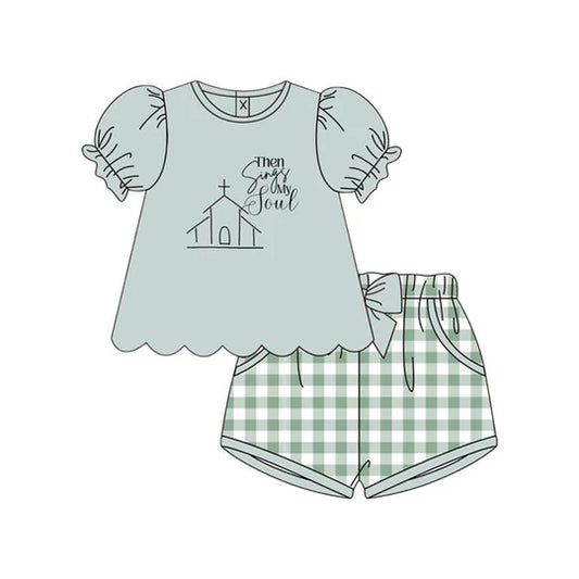 12.10 MOQ:5pcs GSSO3004 pre-order baby girl clothes church print toddler girl easter summer outfit