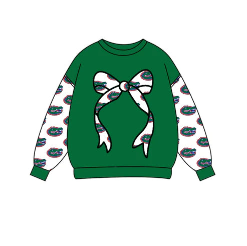 10.29 Custom Moq 8 Baby Girls Green Bows Crocodile Team Pullovers Top