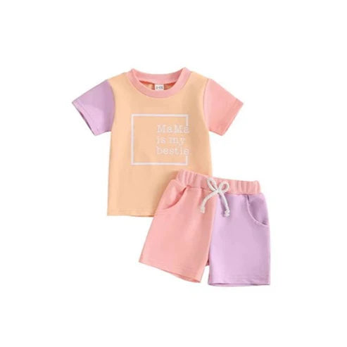 4.16 GSSO2531 Baby Girls Pink Lavender Mama Is My Bestie Top Pocket Short Set Preorder