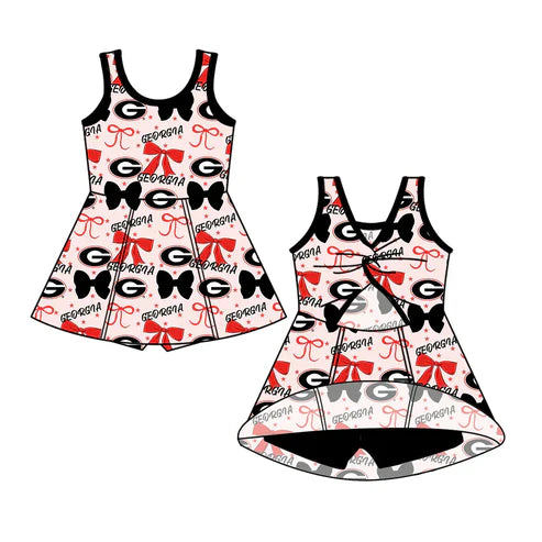 7.4 Custom Moq 3 Baby Girls Georgia Bows Team Cheer Straps Dresses