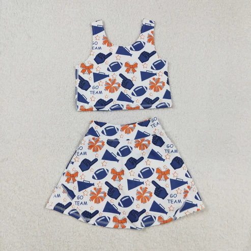 8.29 GSD2694 Baby Girls Team Navy Footballs H Vest Top Short Skirts Yoga Set