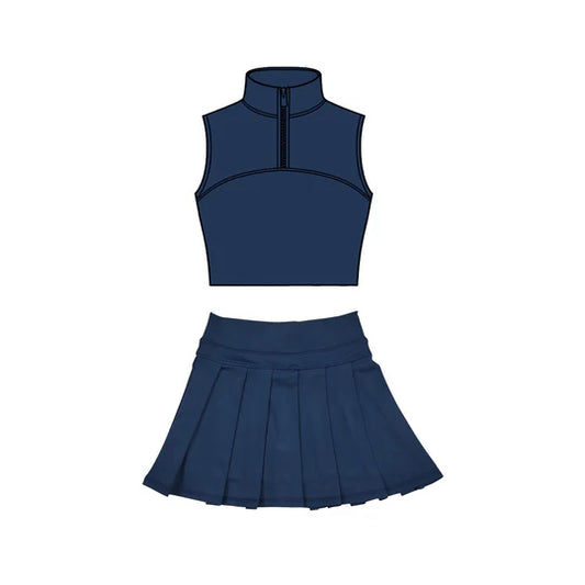 12.6 MOQ:5pcs GSD3290 pre-order toddler girl clothes navy blue print girl yoga summer skirt set