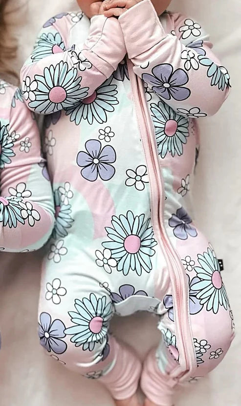 6.4 LR2057 Baby Infant Girls Spring Flowers Pink Zip Rompers preorder