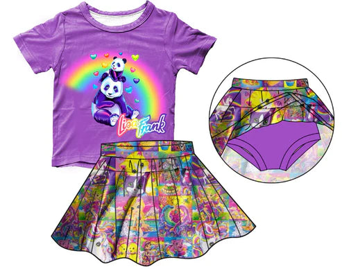 5.13 Girls purple rainbow panda short sleeve skirt suit