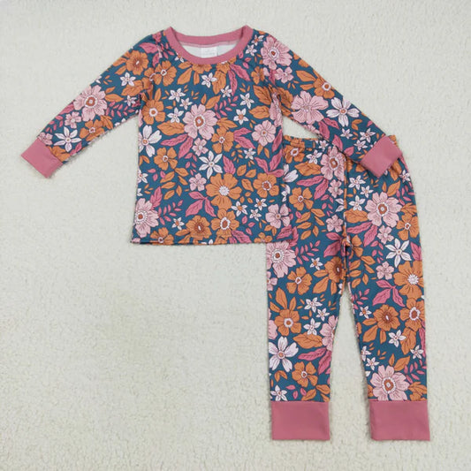 8.15 GLP2385 Baby Girls Lavender Long Sleeves Floral Top Pants Pajamas Set
