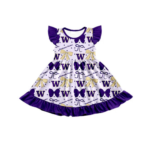 7.3  Custom Moq 3 Baby Girls Flutter Sleeves UW Bows Team Knee Length Dresses