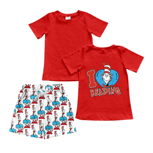 BSSO1157 Baby Boys I Love Reading Hats Shirt Shorts Clothes Sets Preorder