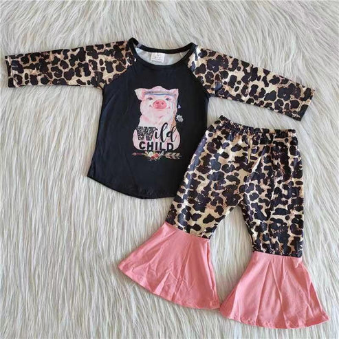 RTS NO MOQ ETA 5/7days Arrived 6 A29-1 Wild child leopard print pink pig suit