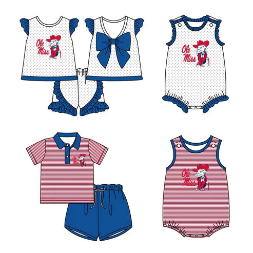 4.25 Sibling Boys Baby Girls Ole Miss Team Rompers Clothes Sets preorder(moq 3)