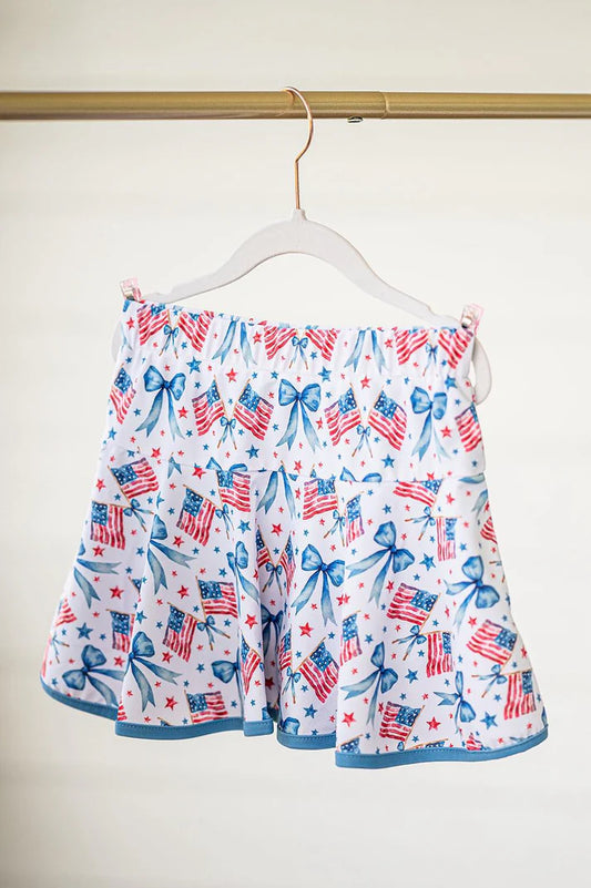 6.13 GLK0098 Baby Girls Flags Bows Stars 4th Of July Shorts Skirts Preorder