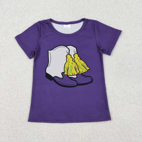 11.1 GT1254 Baby Girls Purple Short Sleeve Boots Mardigras Tee Shirts Top