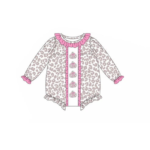 5.19 LR2220 Baby Girls Long Sleeves Leopard Bows Pumpkins Ruffle Rompers Preorder