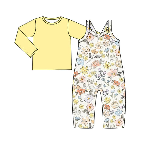 5.29 GLP2007 Baby Girls Yellow Flowers Straps Jumpsuits Shirts 2pcs Sets Preorder
