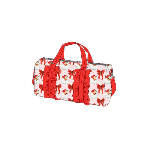5.19 BA0306 Red Ruffle Bows Santa Print Zipper Gym Bags Preorder