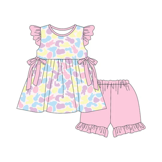 12.22 MOQ：5pcs GSSO3053 pre-order baby girl clothes camo print toddler girl easter summer outfit