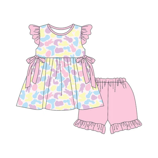 12.22 MOQ：5pcs GSSO3053 pre-order baby girl clothes camo print toddler girl easter summer outfit