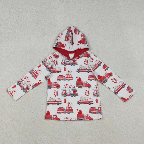 12.8 BT1512 Baby Boys Hearts Fire Trucks Valentines Hoodies Top