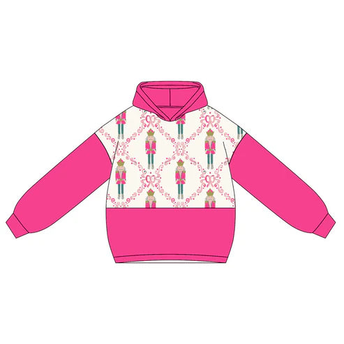 5.22  GT1043 Baby Girls Hot Pink Long Sleeves Bows King Plaid Santa Hoodies Top Preorder