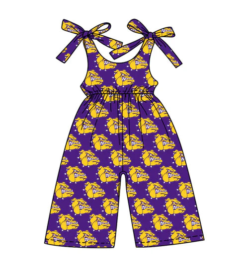 6.25 Custom Moq 3 Baby girls dog purple team Straps jumpsuits